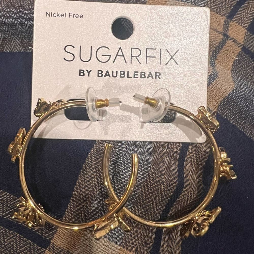 SUGARFIX by BaubleBar Crystal Wings Butterfly Hoop Earrings - Gold - Picture 4 of 5